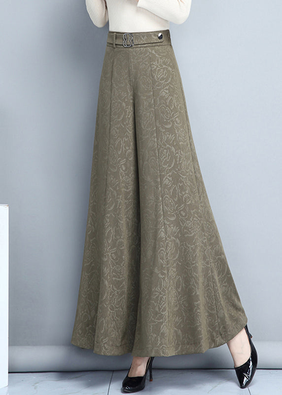 Khaki Print High Waist Wide Leg Pants