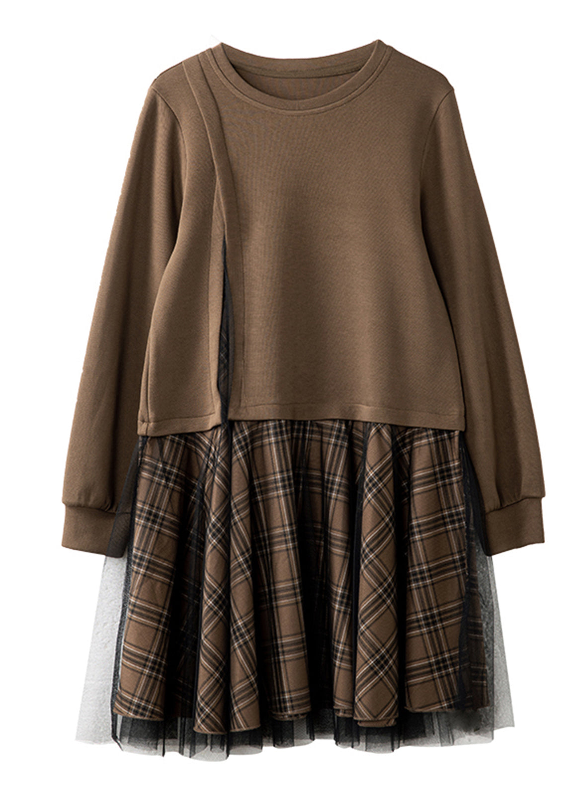 Khaki Side Open Patchwork Cotton Fake Two Piece Dress Spring