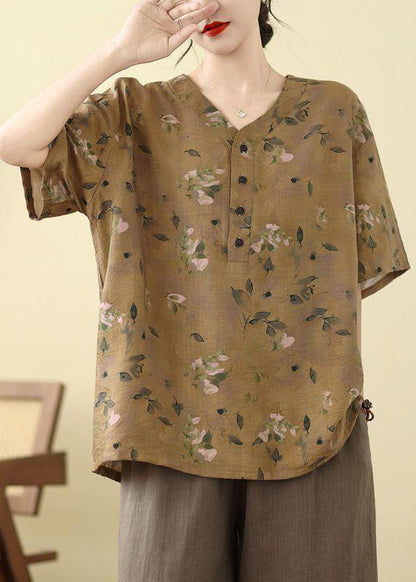 White Print Button T Shirt Summer