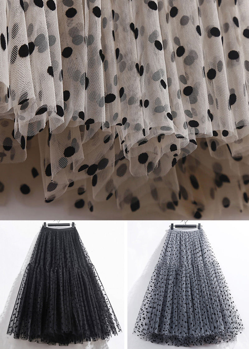 New Apricot Wrinkled Dot High Waist Tulle Skirt Spring