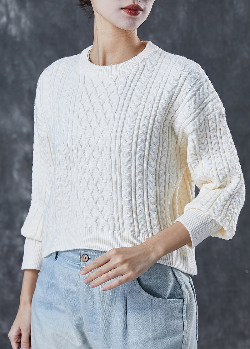 White Warm Cable Knit Pullover Winter