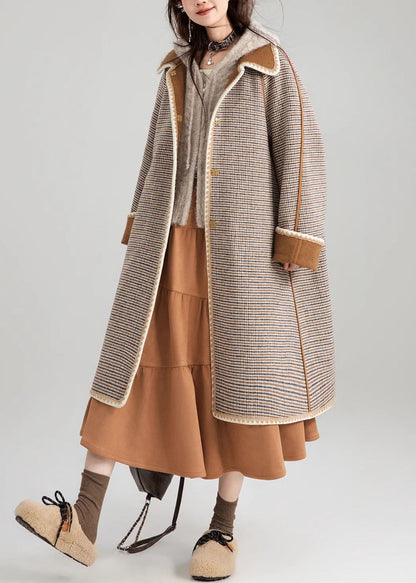 Loose Coffee Button Wear on Both Sides Woolen Coats Spring