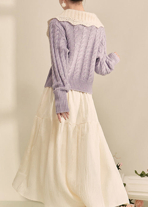 Purple Peter Pan Collar Button Knit Cardigan Fall
