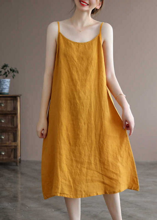 Brief Yellow Slash Neck Spaghetti Strap Dress Sleeveless