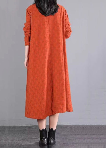 French Orange Peter Pan Collar Patchwork Cotton Shirts Dress Fall