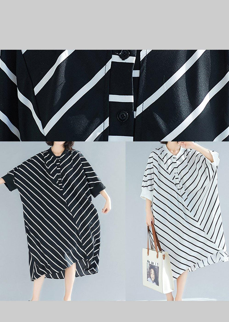 Asymmetric Spring Black Striped Robes Dresses