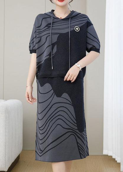 New Coffee Knitting Hooded Two Piece Set Autumn