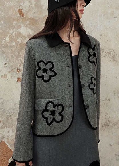 Organic Grey Button Woolen Coat and Skirts Two Pieces Set Fall