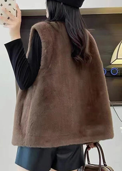 Coffee Button Mink Velvet Waistcoat Sleeveless