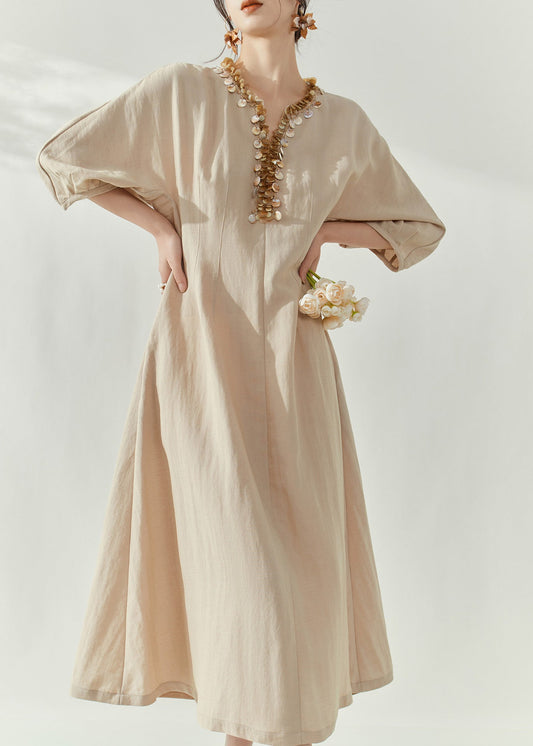 Apricot V Neck Maxi Dresses Fall