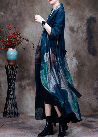 Light Green Peter Pan Collar Print Woolen Trench Coats Spring