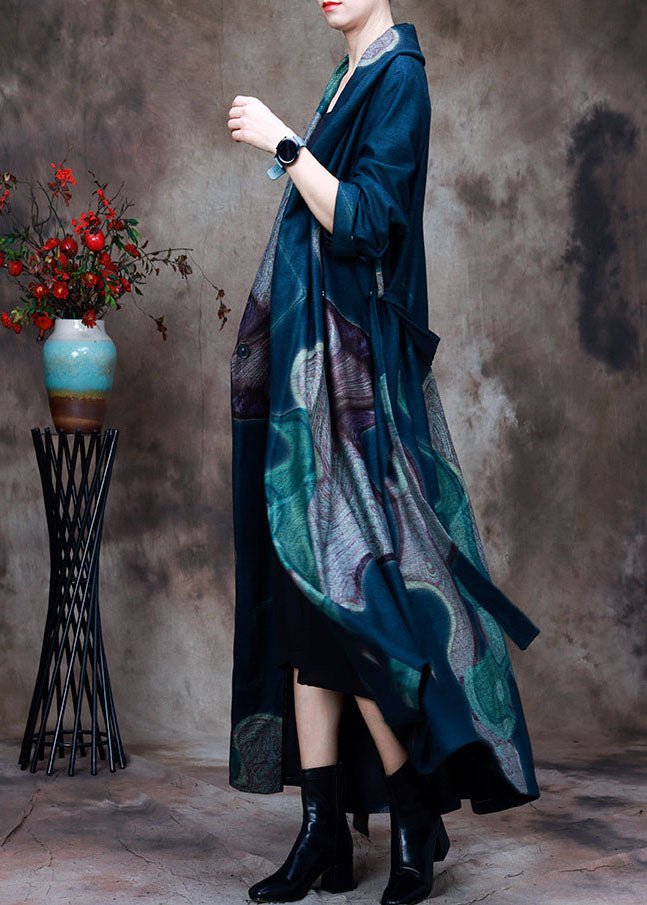 Light Green Peter Pan Collar Print Woolen Trench Coats Spring