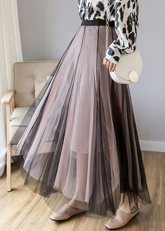 Layered Grey Pink Elastic Waist Tulle a Line Skirt Fall