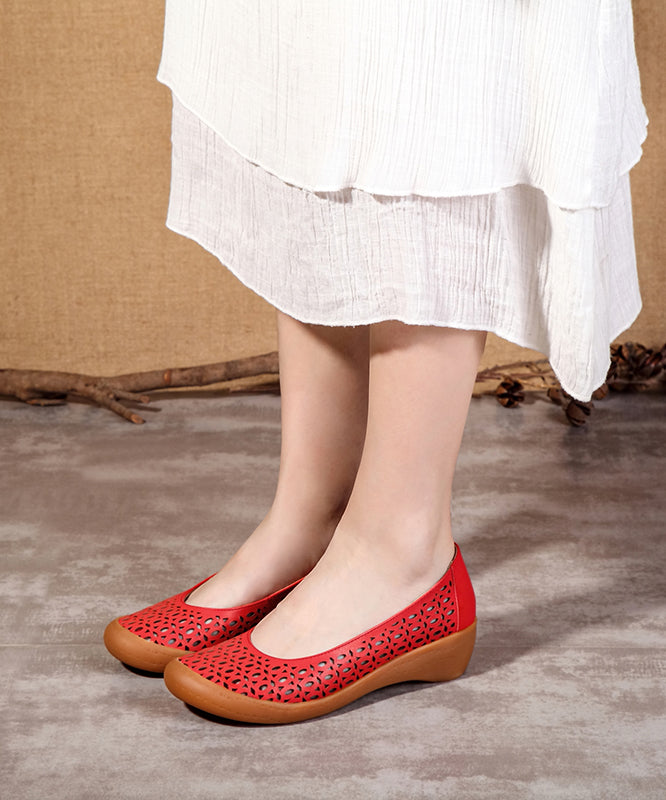 Apricot Wedge Sheepskin Sandals Hollow Out
