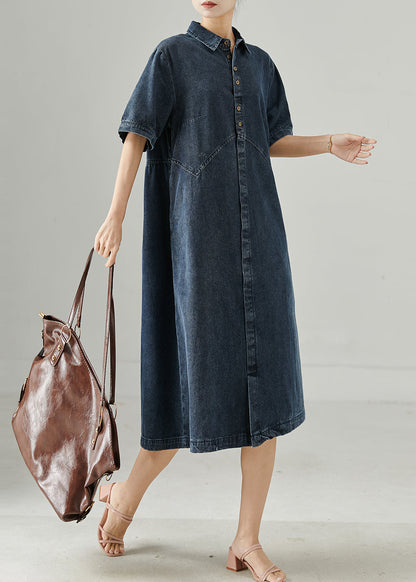 Diy Navy Peter Pan Collar Patchwork Denim Holiday Dress Summer