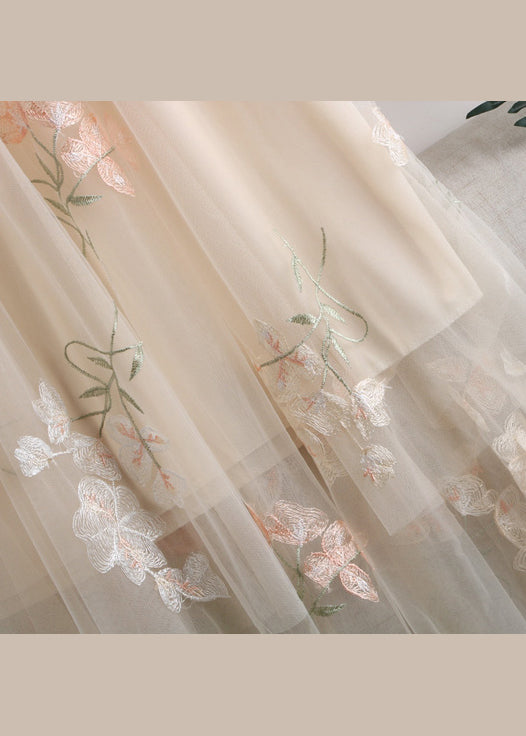 Grey Embroidered Elastic Waist Tulle Skirts Spring