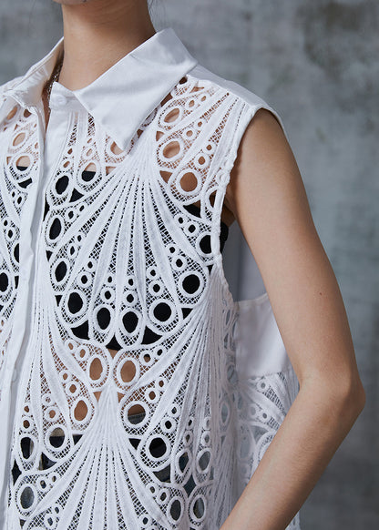 White Hollow Out Lace Cardigan Sleeveless