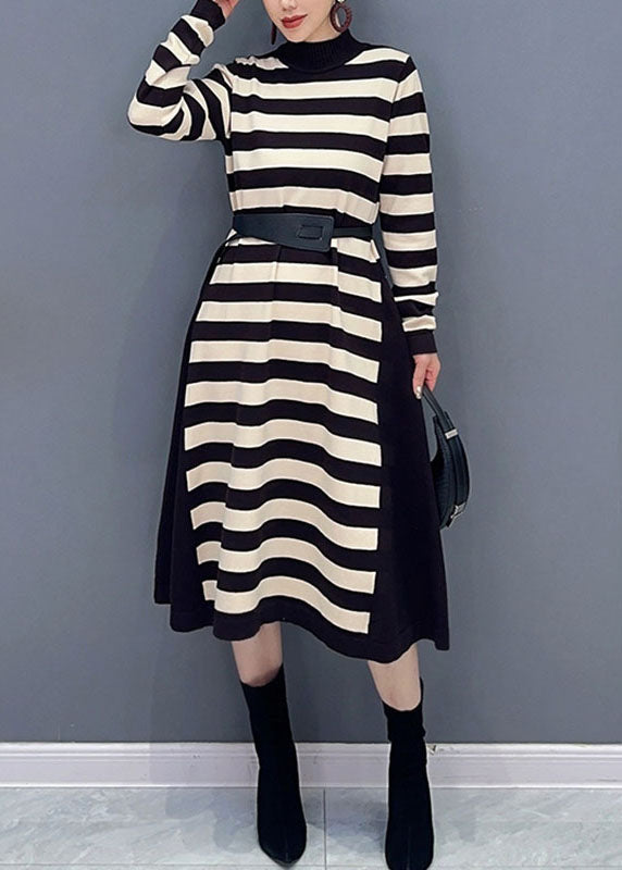 Yellow O-neck Striped Patchwork Party Maxi Dress Long Sleeve