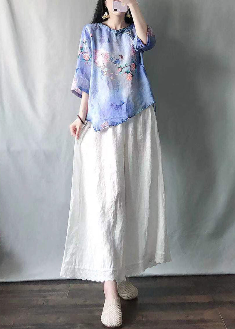 Light Green O-neck Print Shirts and Maxi Skirts Two Pieces Set Summer
