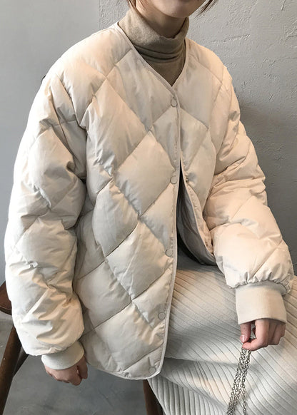 Beige Pockets Button Fine Cotton Filled Coats Winter