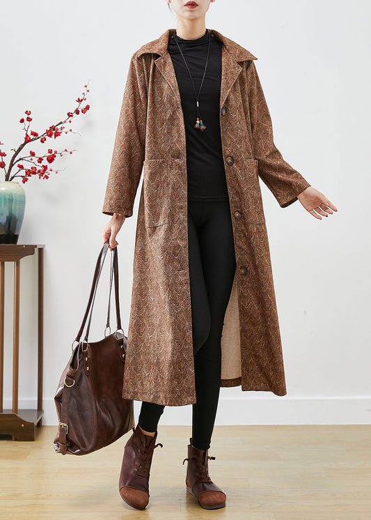 Diy Khaki Oversized Print Cotton Trench Coats Fall