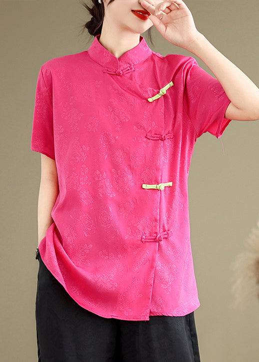 Rose Jacquard Chinese Button Silk Top Summer