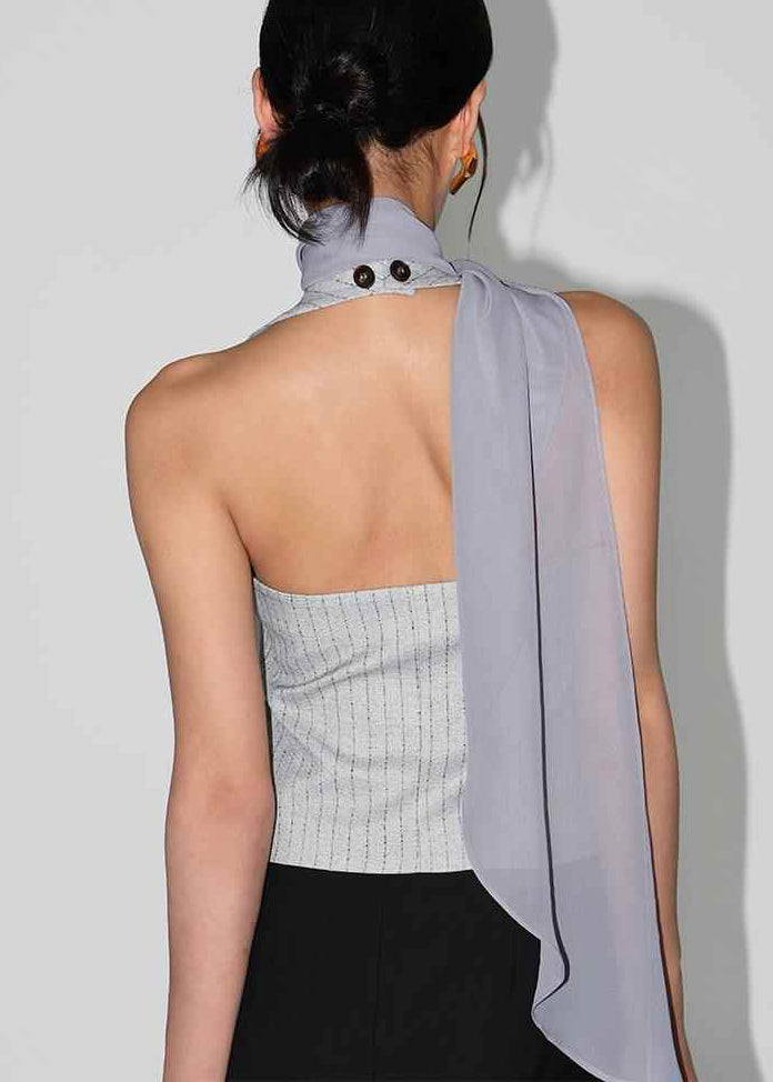 Navy V Neck Striped Button Vest Sleeveless