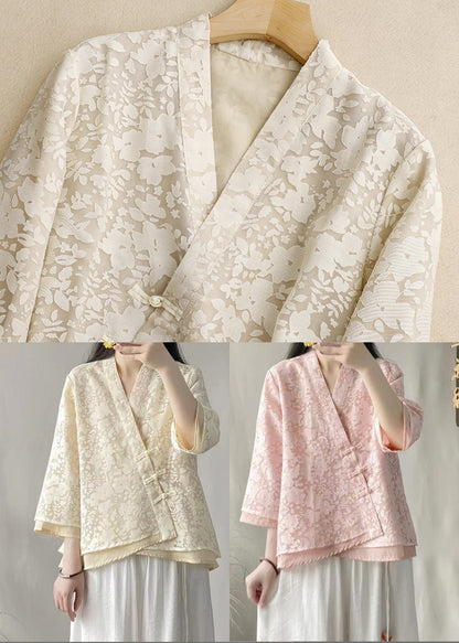 Beige Jacquard Lace Oriental Top Spring