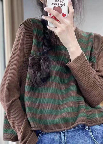 Unique Red O-neck Striped Knit Vest Spring