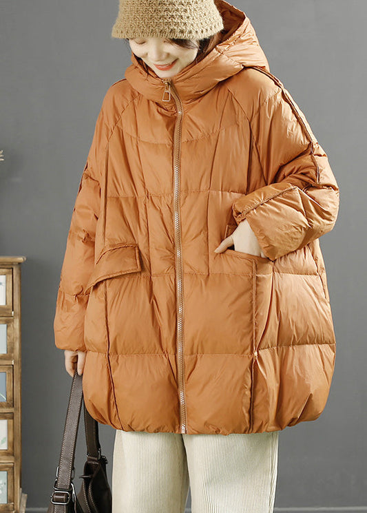 Orange Hooded Oversized Duck Down Down Jacket Winter