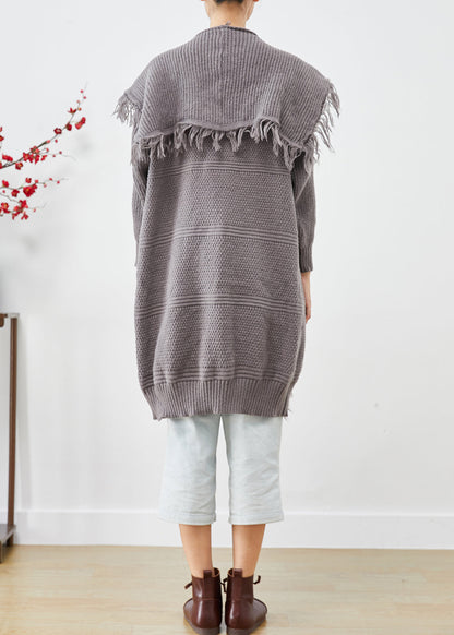 Grey Tasseled Sailor Collar Knit Cardigans Summer