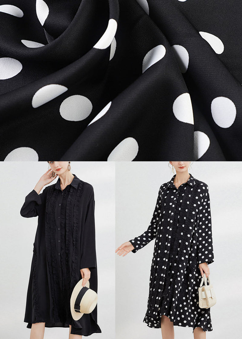 Black Button Shirts Dress Ruffled Spring