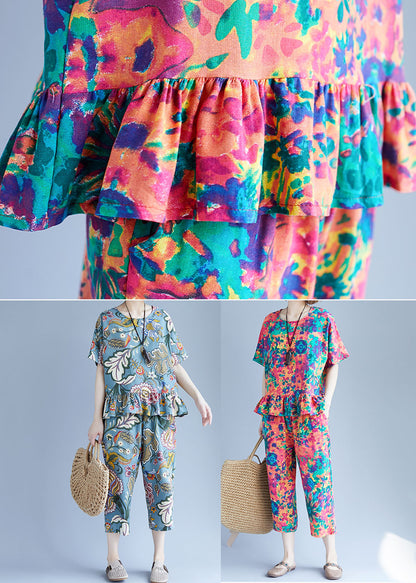 Red Patchwork Ruffles Cotton Two Piece Set Clothing Pockets Spring