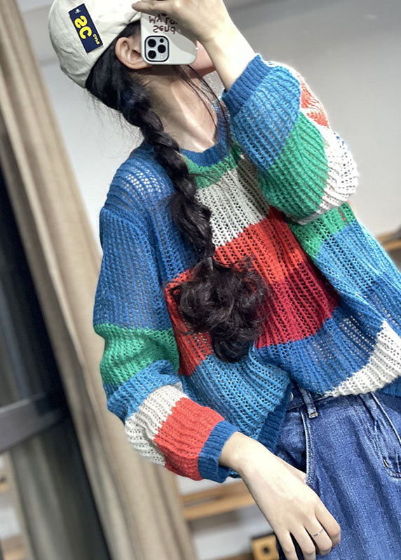Organic Rainbow Patchwork Loose Fall Knit Sweaters