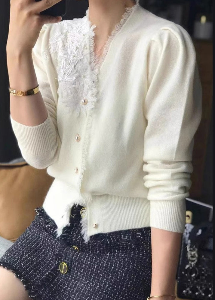 Purple V Neck Tasseled Embroideried Woolen Cardigan Fall