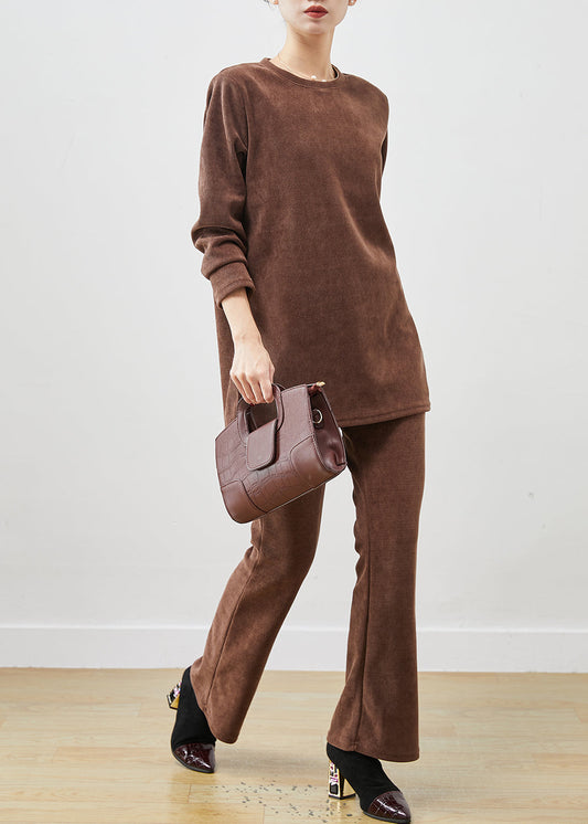 Brown Side Open Corduroy Two Piece Set Spring