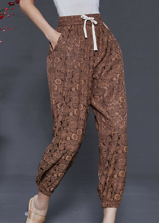 Coffee Jacquard Chiffon Harem Pants Summer