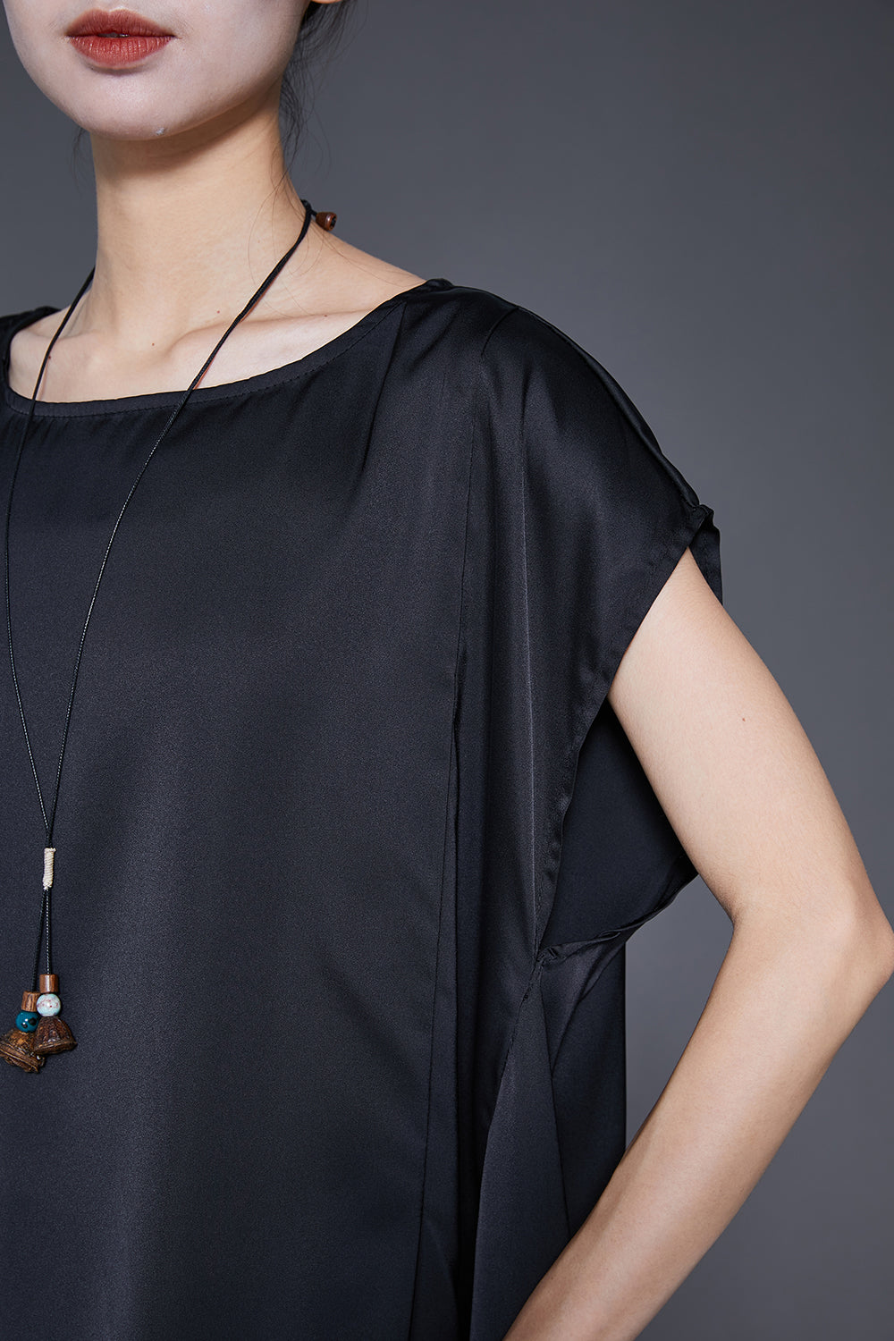 Black Oversized Draping Ice Silk Two Pieces Set Sleeveless