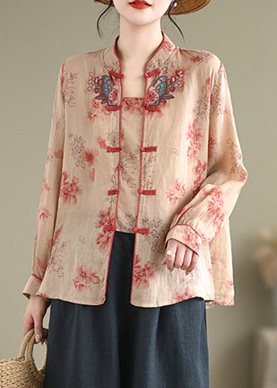 Stand Collar Print Button Shirt Fall
