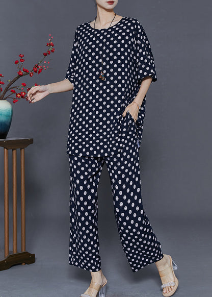 Black Round Dot Print Cotton Two-piece Set Oversized Summer