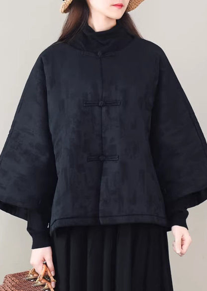 Black Oversized Jacquard Fine Cotton Filled Puffer Jacket Winter
