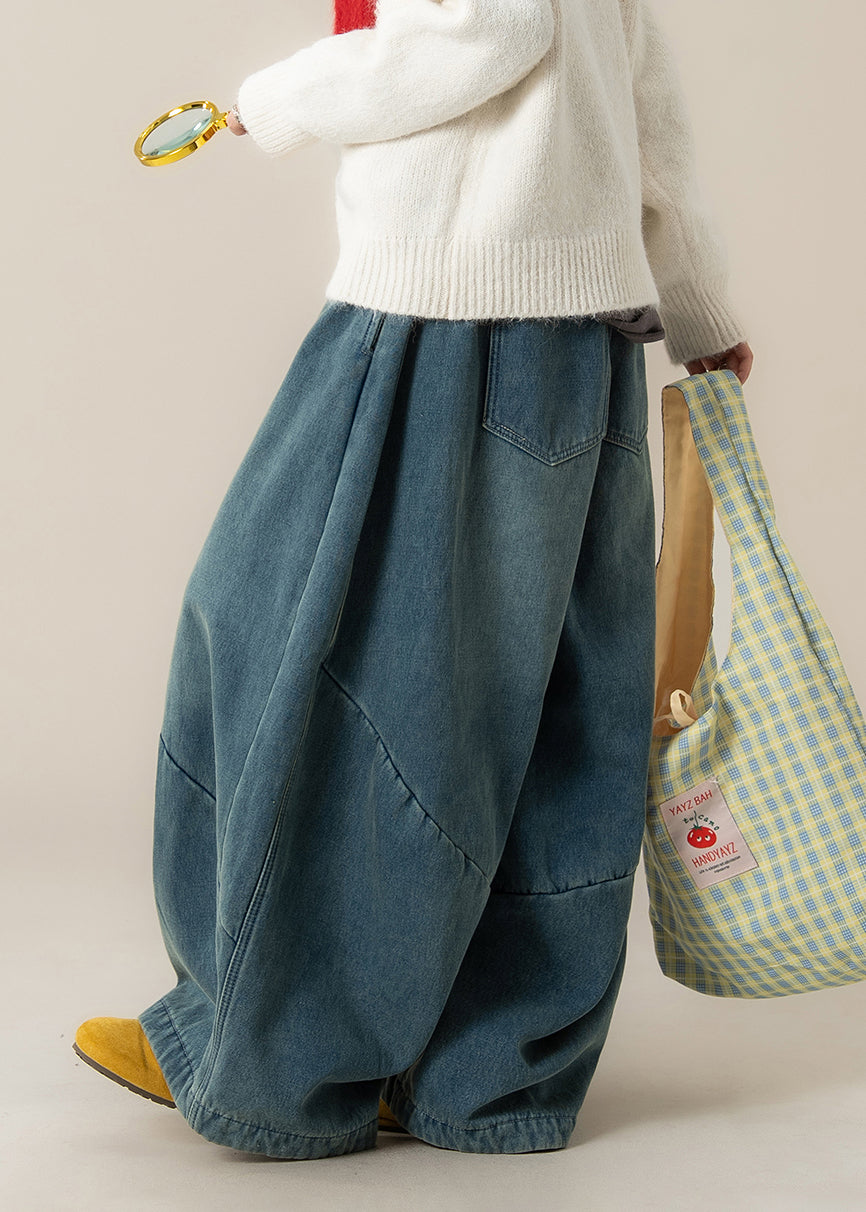 Navy Oversized Patchwork Denim Harem Pants Spring