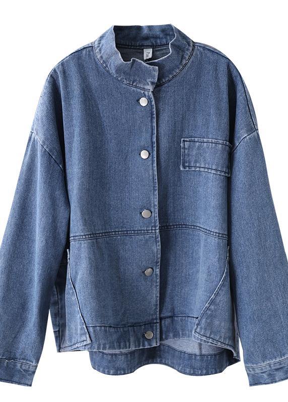 Stand Collar Fine Coats Denim Blue Coats