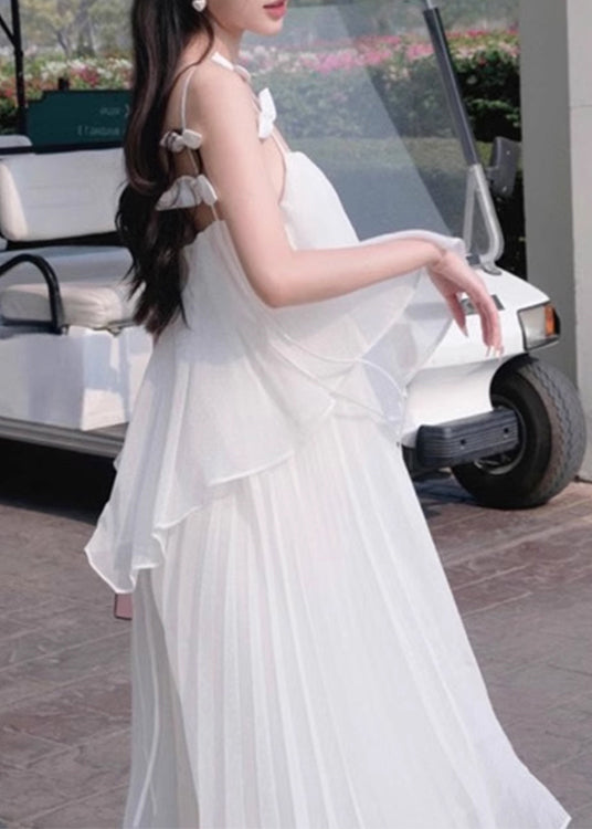 White Suspender Top and Skirts Chiffon Two-piece Set for Summer