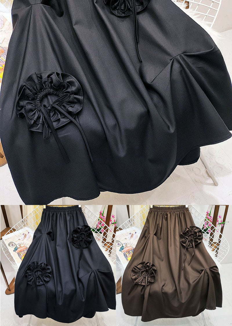 Chocolate Cotton Skirts Elastic Waist Wrinkled Spring