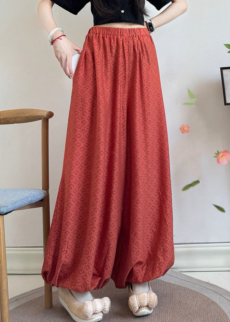 Loose Grass Green Tasseled Print Cotton Pants Fall