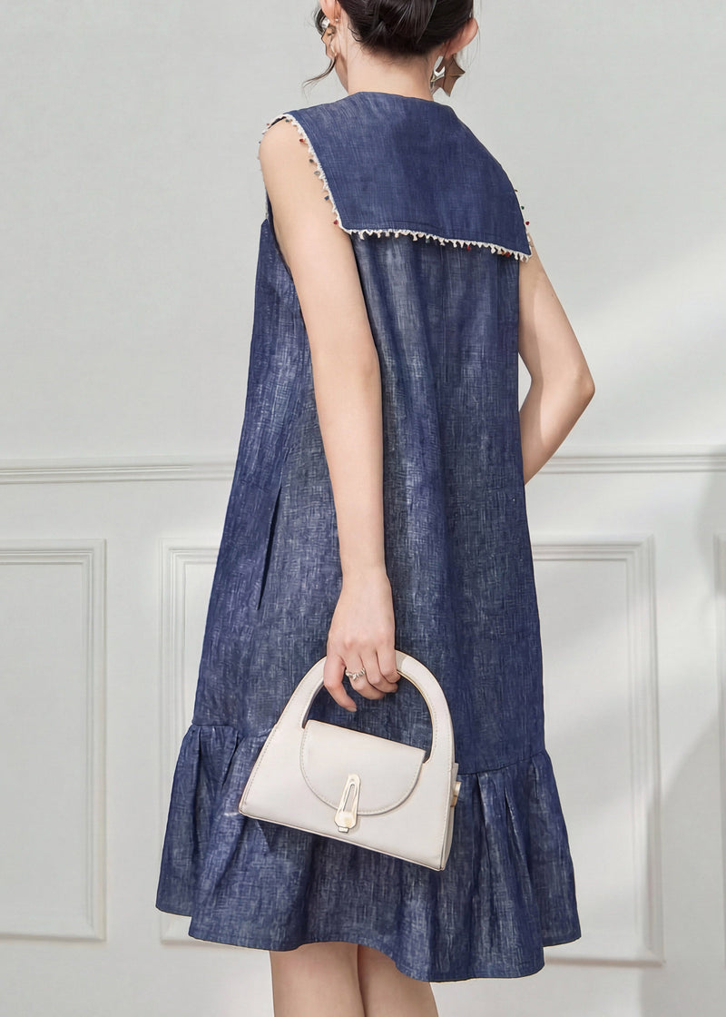Blue Bow Linen Maxi Dresses Sleeveless