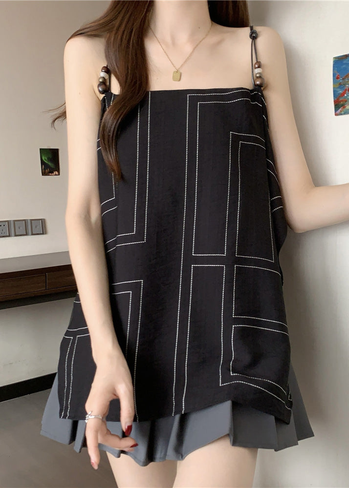 Black Cotton Spaghetti Strap Top Summer