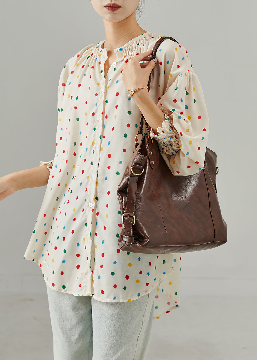 Rainbow Round Dot Oversized Cotton Shirts Spring