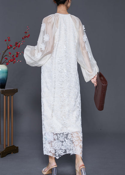French White Stereoscopic Lace Long Dresses Fall